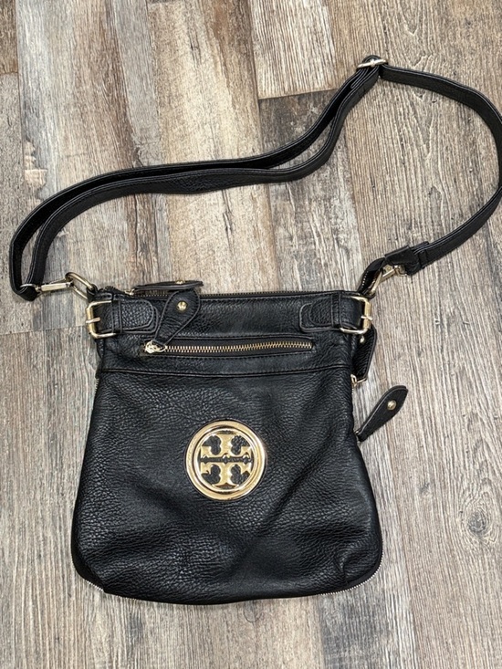 Tory Burch Handbags - Tory Burch Black Pebbled Leather Crossbody Gold Logo
